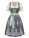 Grünes 50er Jacquard-Kleid mit Eckiger Ausschnitt und Puffärmel