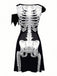 40er Halloween A-Linien-Kleid mit Skelett-Print
