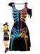 40er Halloween A-Linien-Kleid mit Skelett-Print