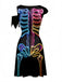 40er Halloween A-Linien-Kleid mit Skelett-Print