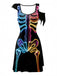 40er Halloween A-Linien-Kleid mit Skelett-Print
