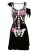 40er Halloween A-Linien-Kleid mit Skelett-Print
