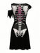 40er Halloween A-Linien-Kleid mit Skelett-Print