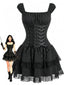 Schwarzes 70er Korsettkleid mit Nadelstreifen und Schnürung