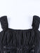 Schwarzes 70er Korsettkleid mit Nadelstreifen und Spitze