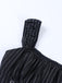 Schwarzes 70er Korsettkleid mit Nadelstreifen und Spitze