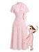 Rosa 30er Jacquard-Kleid mit Stehkragen und Spitze