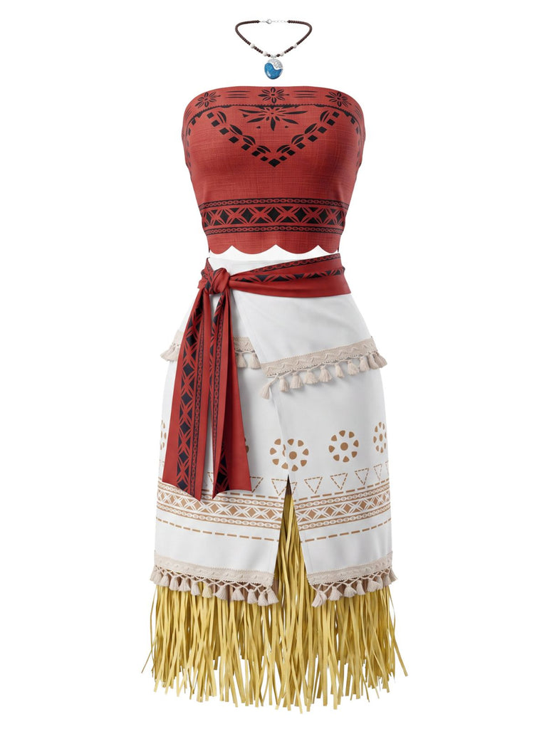 70er Moana-Kostümset mit Ethno-Print und Fransen