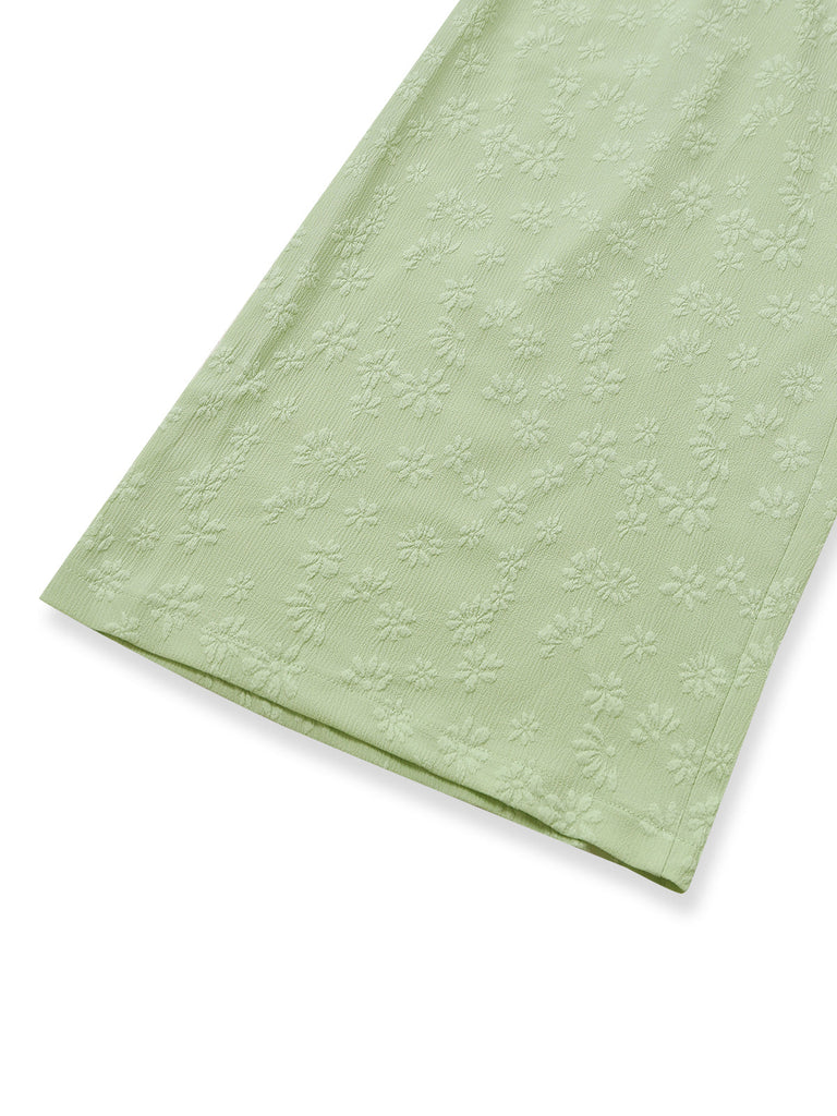 Grüner 50er Jacquard-Jumpsuit mit Spaghettiträger und Schleife