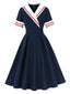 Dunkelblaues 50er Maritim-Swingkleid mit Matrosenkragen