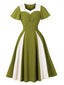 Grünes 50er Swingkleid mit Herzausschnitt und Kontrastpanel