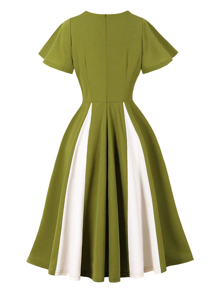 Grünes 50er Swingkleid mit Herzausschnitt und Kontrast
