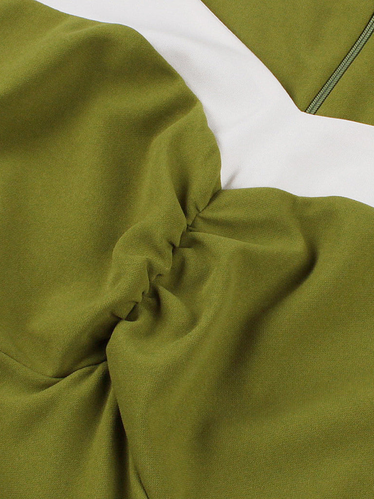 Grünes 50er Swingkleid mit Herzausschnitt und Kontrast