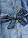 Blaue 60er Jeans-Bluse mit Puffärmel