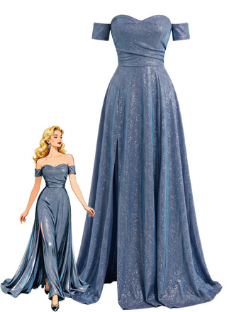40er Maxikleid mit Carmen-Ausschnitt und Glanz
