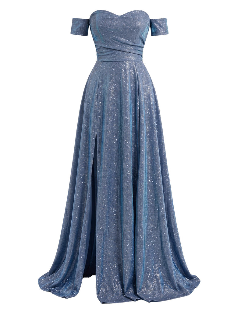 40er Maxikleid mit Carmen-Ausschnitt und Glanz