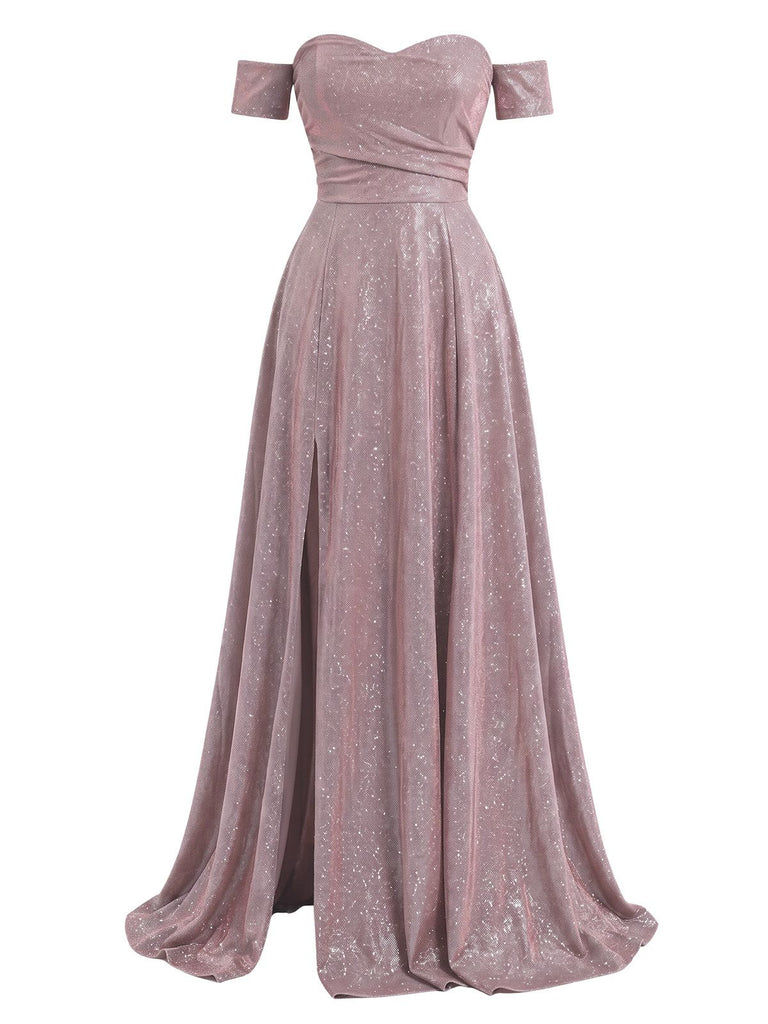 40er Maxikleid mit Carmen-Ausschnitt und Glanz