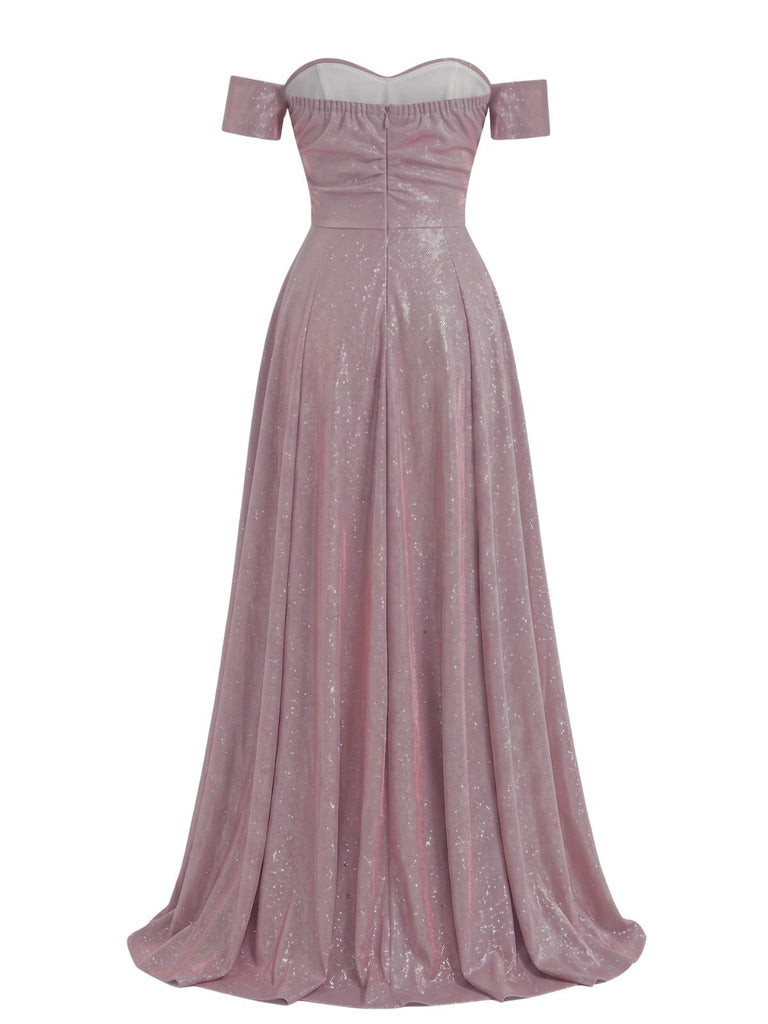 40er Maxikleid mit Carmen-Ausschnitt und Glanz