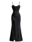 Schwarzes 30er Glitzerkleid mit Wasserfallausschnitt und Korsett-Optik
