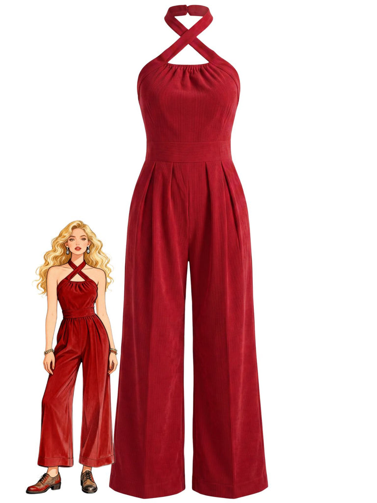 50er Jumpsuit mit Neckholder und Breit