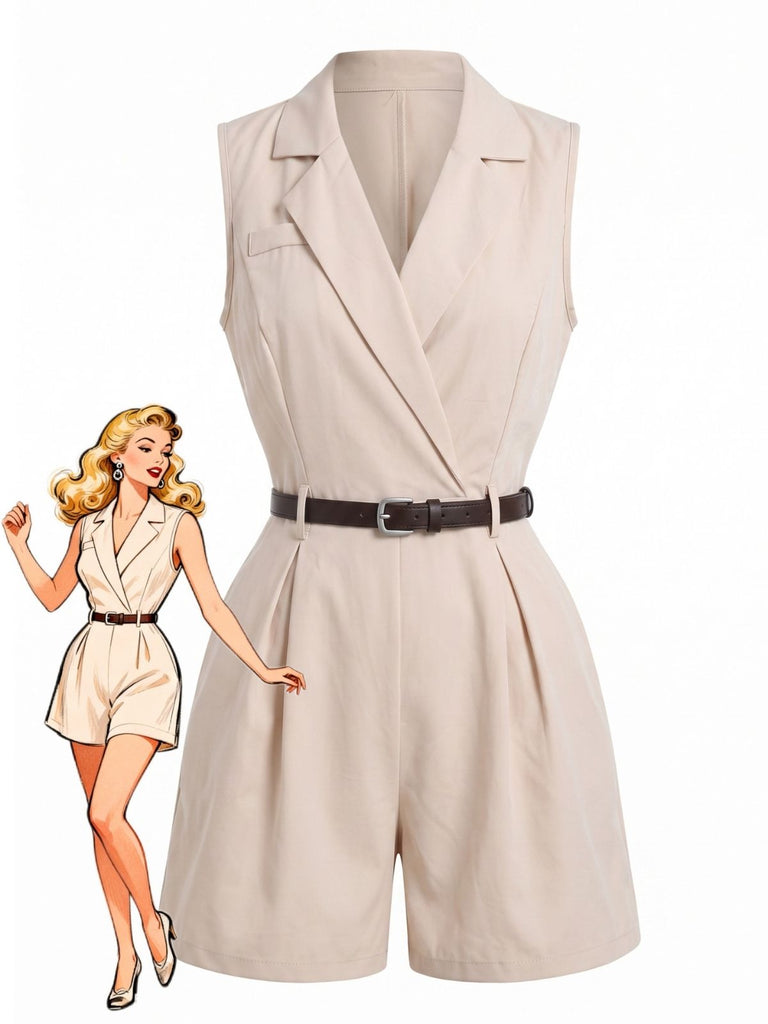 60er Ärmelloser Blazer-Romper mit Gürtel