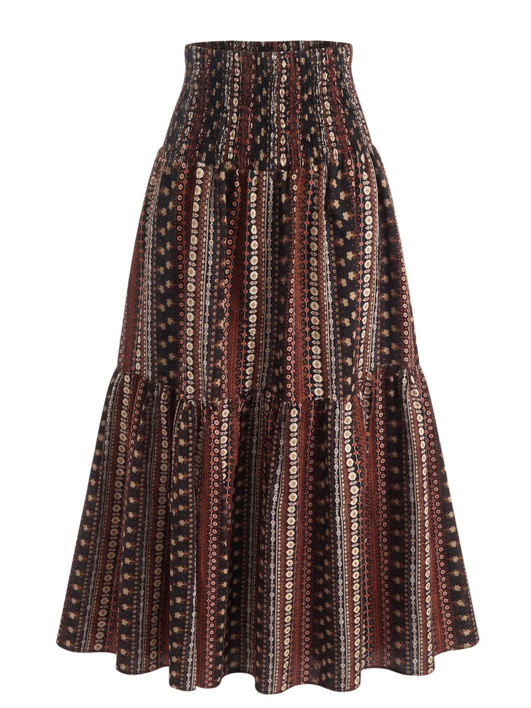 70er Boho Maxirock mit Paisley und hoher Taille
