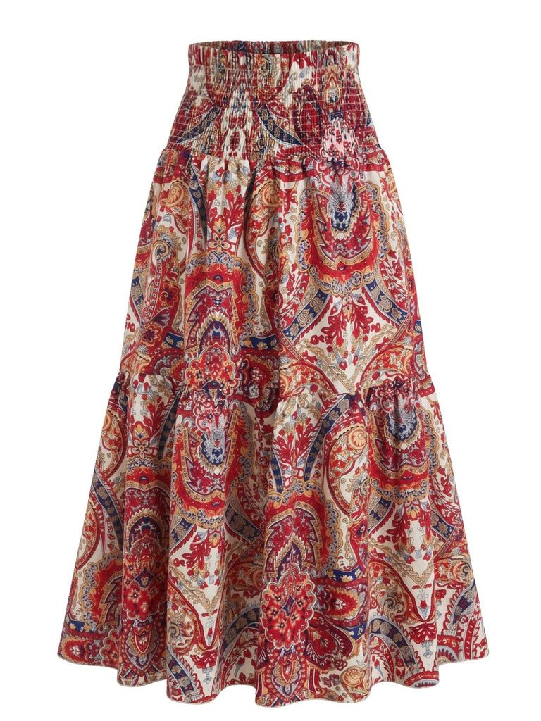 70er Boho Maxirock mit Paisley und hoher Taille