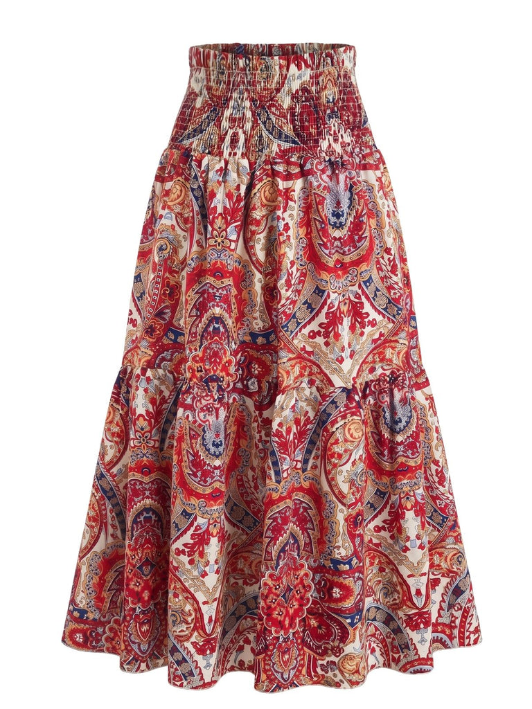 70er Boho Maxirock mit Paisley und hoher Taille