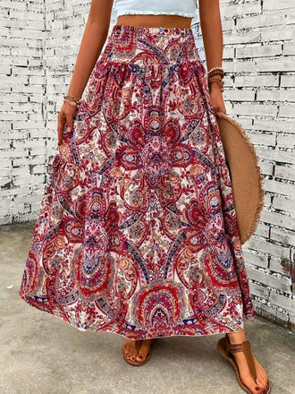 70er Boho Maxirock mit Paisley und hoher Taille