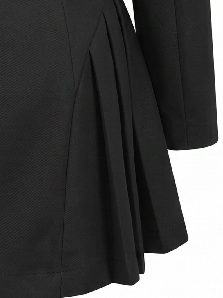 Schwarzer 60er Blazer mit Schal-Kragen und Plissee