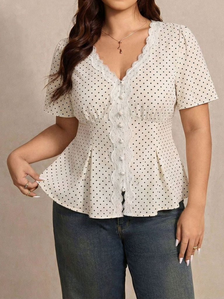 Weisse 50er Schösschenbluse mit Polka-Dots