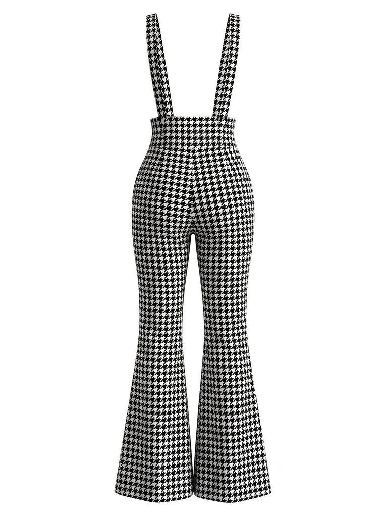 Schwarz-weißer 60er Overall-Jumpsuit mit Hahnentritt und Schlagbein