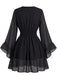 Schwarzes 30er Chiffon-Minikleid mit V-Ausschnitt und Smok