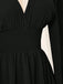 Schwarzes 30er Chiffon-Minikleid mit V-Ausschnitt und Smok