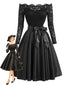 [Vorverkauf] 50er schulterfreies Kleid mit Spitze und Schleifengürtel