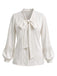 Weiße 70er Bluse mit Ballonärmel und Spitze