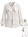 Weiße 70er Bluse mit Ballonärmel und Spitze