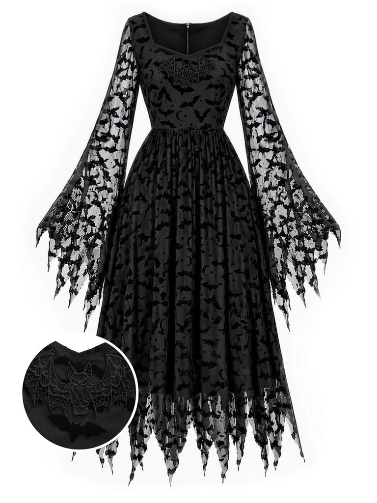 Schwarzes 70er Gothic Netz-Kleid