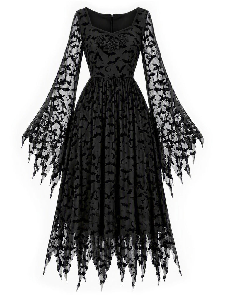 Schwarzes 70er Gothic Netz-Kleid