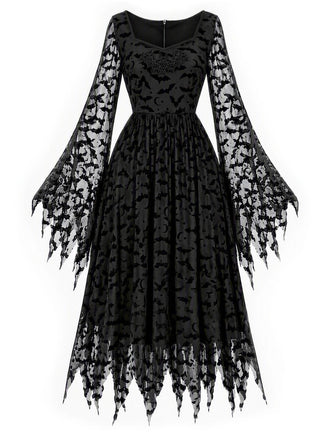 Schwarzes 70er Gothic Netz-Kleid