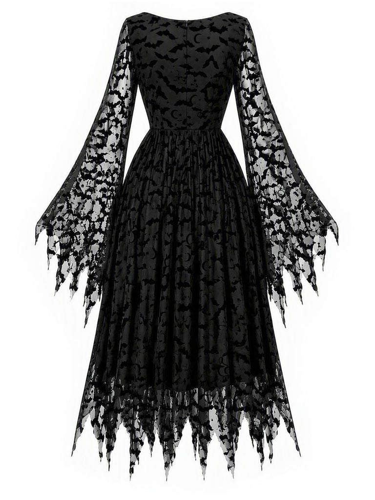 Schwarzes 70er Gothic Netz-Kleid