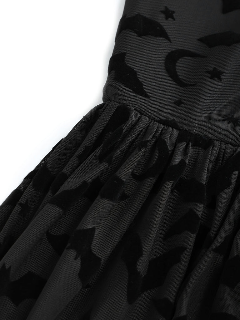 Schwarzes 70er Gothic Netz-Kleid