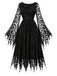 [Vorverkauf] 70er Gothic-Meshkleid mit Flügelärmeln und Mond-Fledermaus-Print