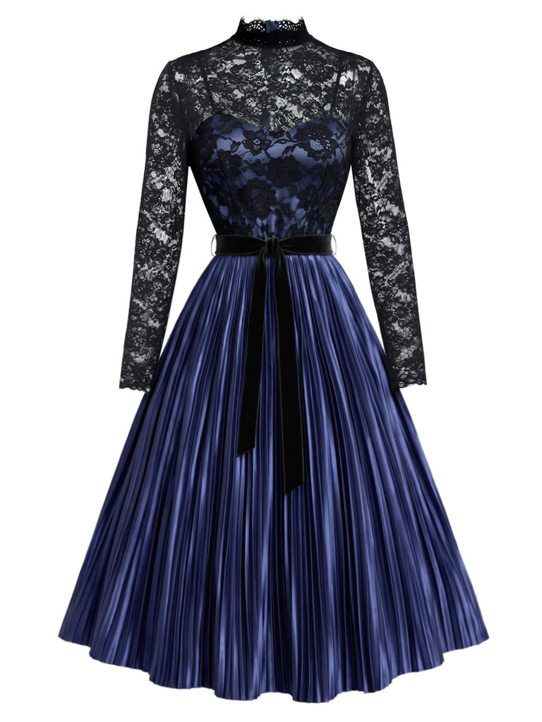 Königsblaues 50er Plisseekleid mit Spitze