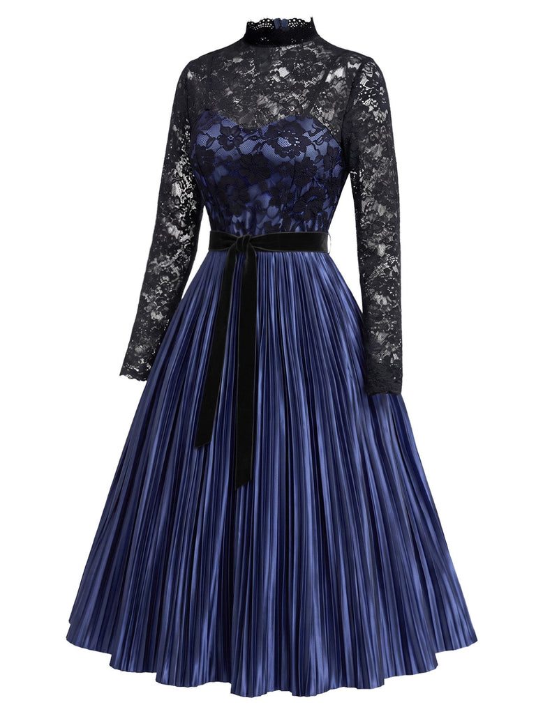 Königsblaues 50er Plisseekleid mit Spitze