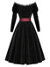 Schwarzes 50er schulterfreies Kleid mit Samt und Spitze
