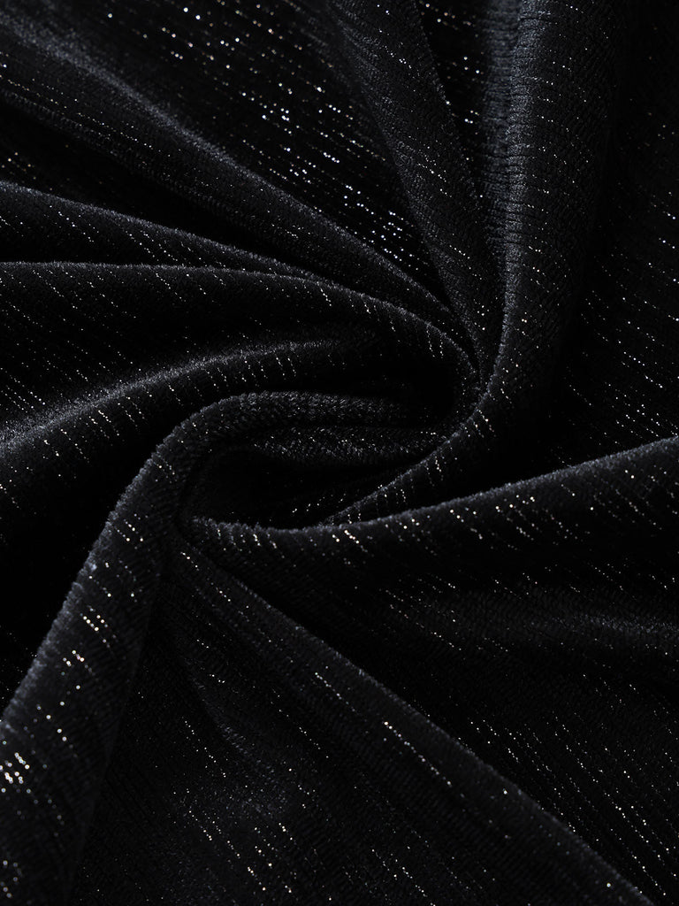 Schwarzes 50er schulterfreies Kleid mit Samt und Spitze