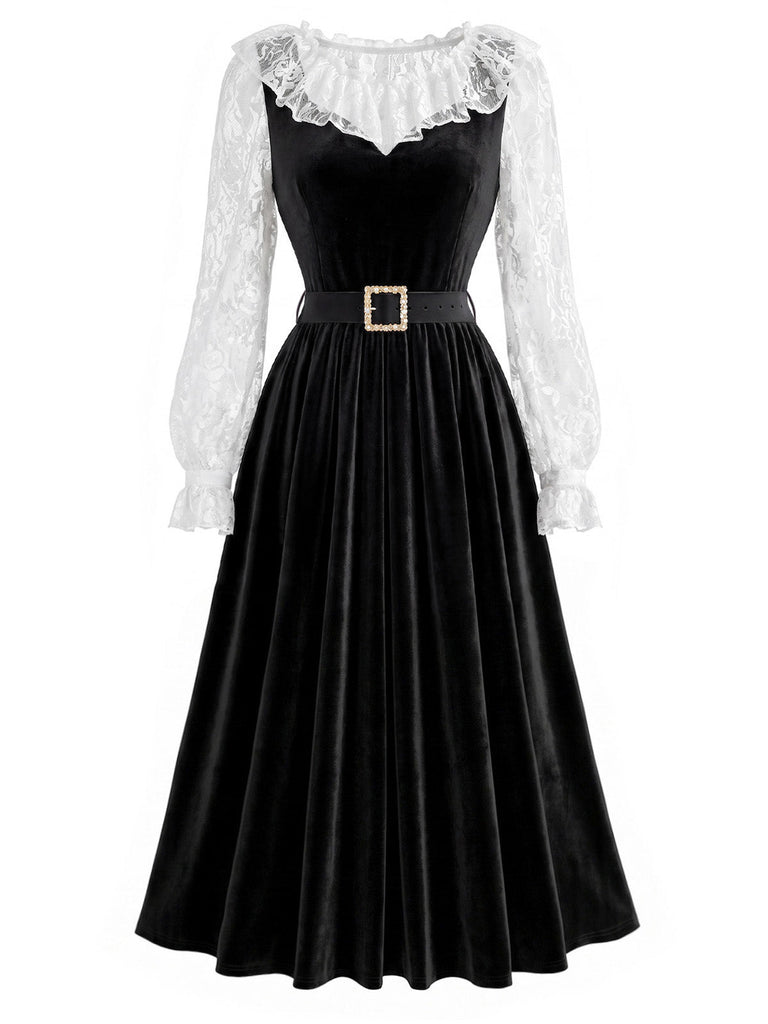 40er Set mit Spitzen-Top und Samtkleid