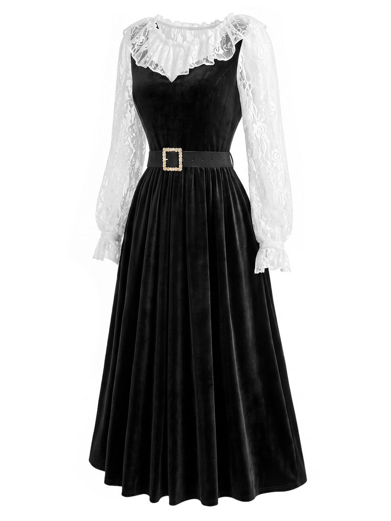 40er Set mit Spitzen-Top und Samtkleid