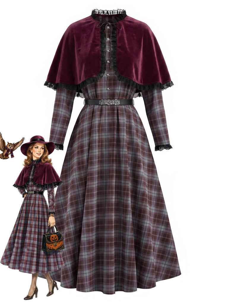 40er Karokleid & rotes Cape mit Spitzenbesatz